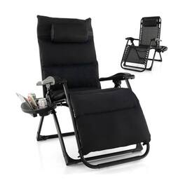 Hivvago - Zero Gravity Adjustable Lounge Chair Removable Cushion Cup Holder Tray - Black
