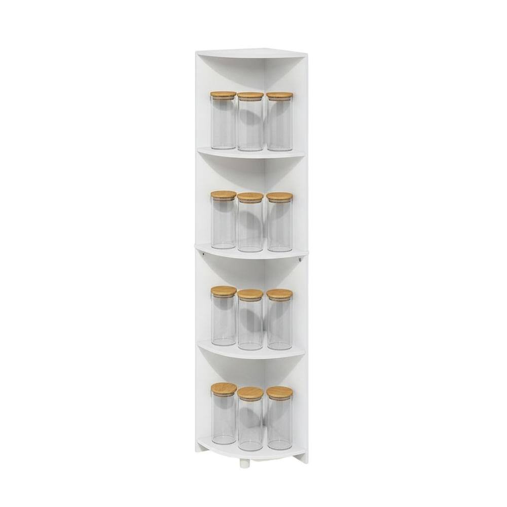 Back. FurniFact - 4-Tier Corner Shelf Bookcase with Sturdy Engineered Wood Construction - White.