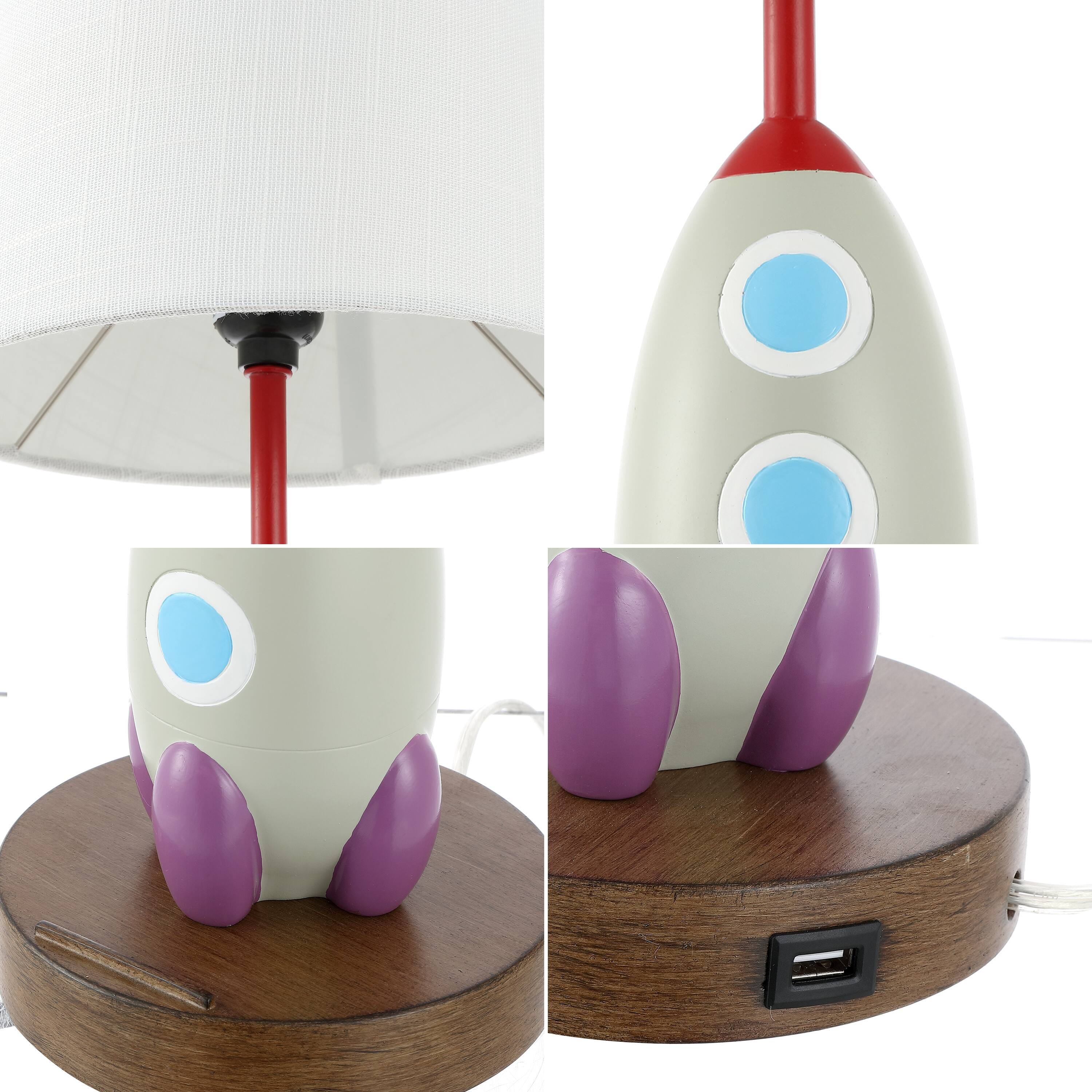 Alt View 5. Jonathan Y - Houston 17.5" Coastal Style Iron/Resin Rocket LED Kids' Table Lamp with Phone Stand and USB Charging Port, Multi-Color.
