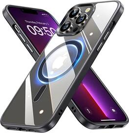 Entronix - Magnetic Case for iPhone 13 Pro Max - Clear Back with Soft Matte Frame - Black