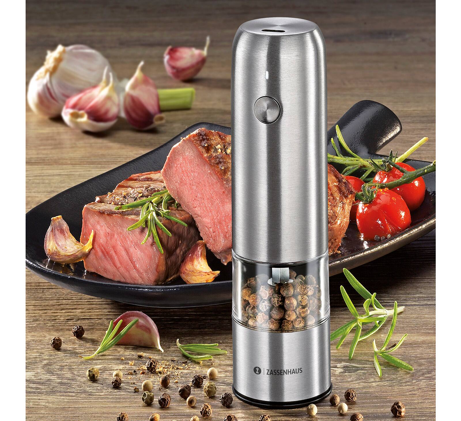 Alt View 5. Zassenhaus - Koln Rechargeable Salt or Pepper Mill, 5.5" H x 1.5", Chrome - Chrome.