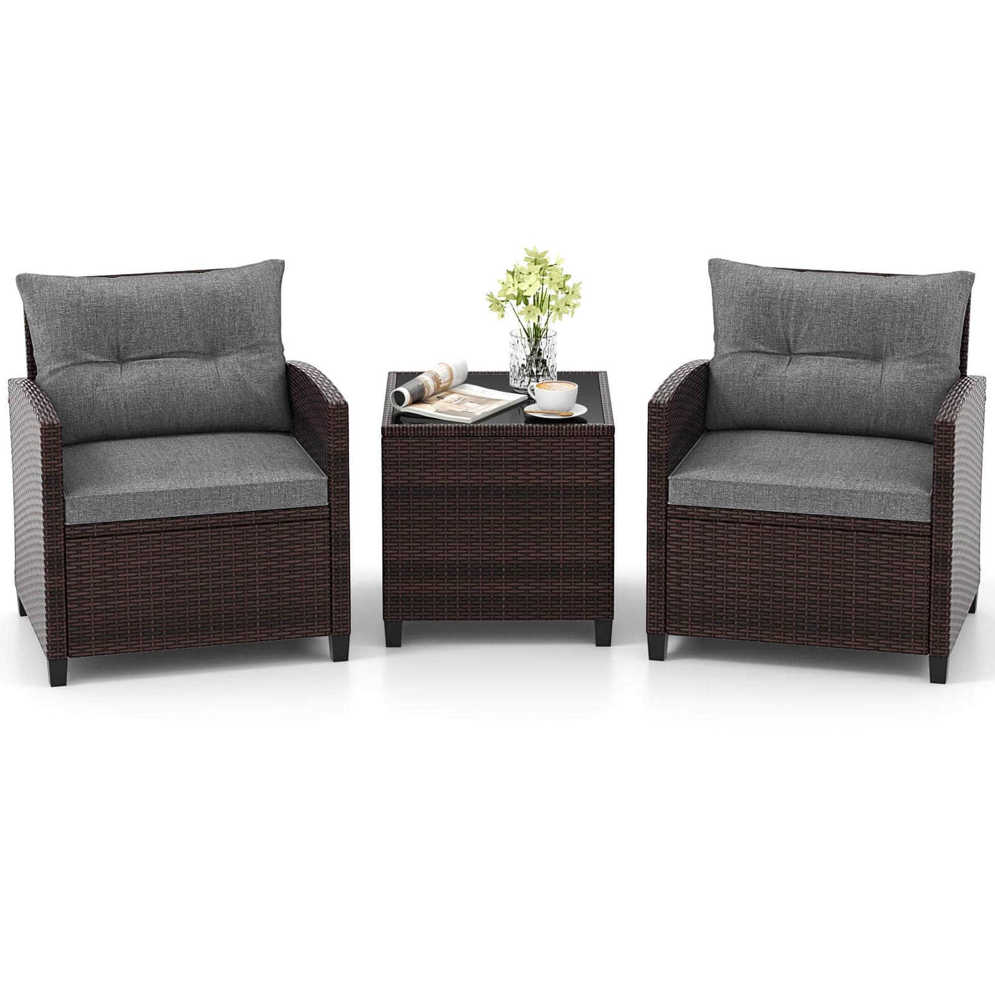 Gymax - Set of 3 Rattan Furniture Set Patio Cushioned Conversation Set Sofa - Gray price history on PriceWatchPro