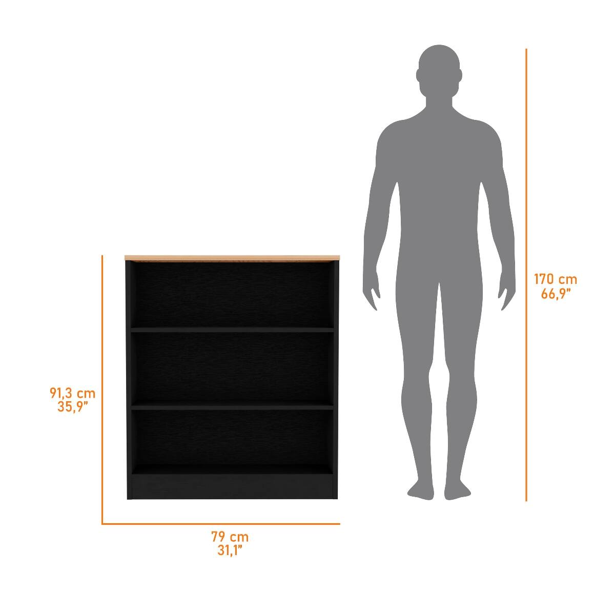 170 cm 66,9"  
91,3 cm 35,9"  
79 cm 31,1"