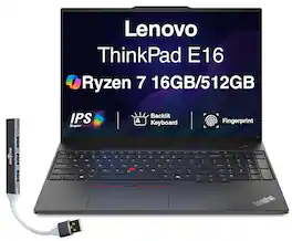 Lenovo - Upgraded - ThinkPad E16 Laptop 16.0 WUXGA Display (Ryzen 7 250, 16GB, 512GB SSD, Integrated Graphics, Win 11 Pro) w/USB Hub - Black