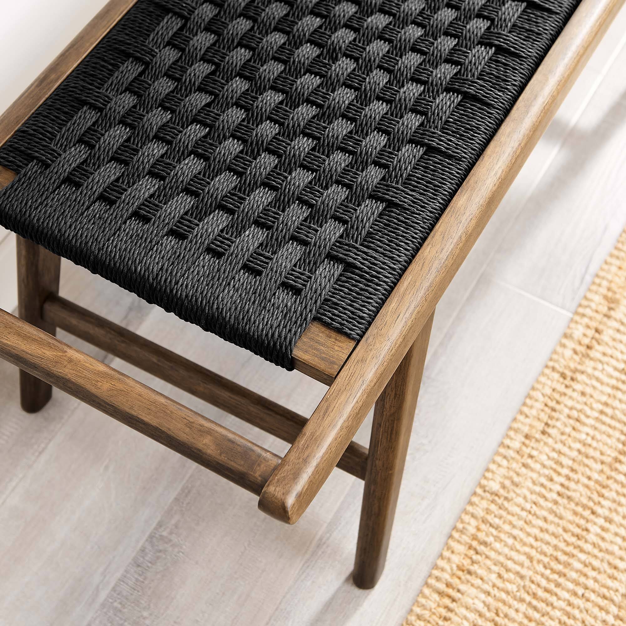 Alt View 1. Modway - Saoirse 47" Wove Rope Wood Bench by Modway - Walnut Black.