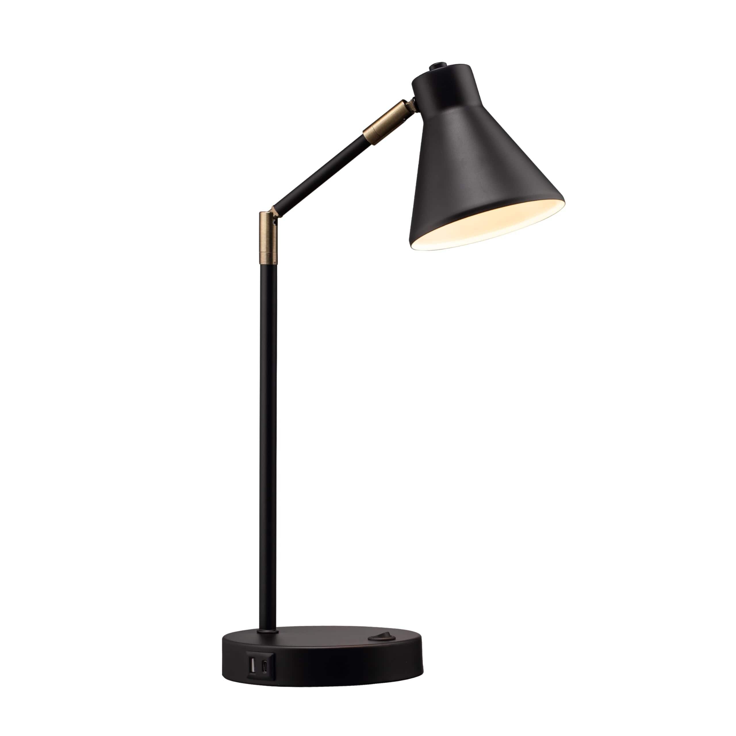 Dazzed Corner - LED Desk Lamp with Dual USB Ports, Metal Body & 270° Swivel Arms - Black