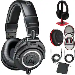Bundle - Audio-Technica - Professional Studio Headphones + Headphone Case and Stand - Black