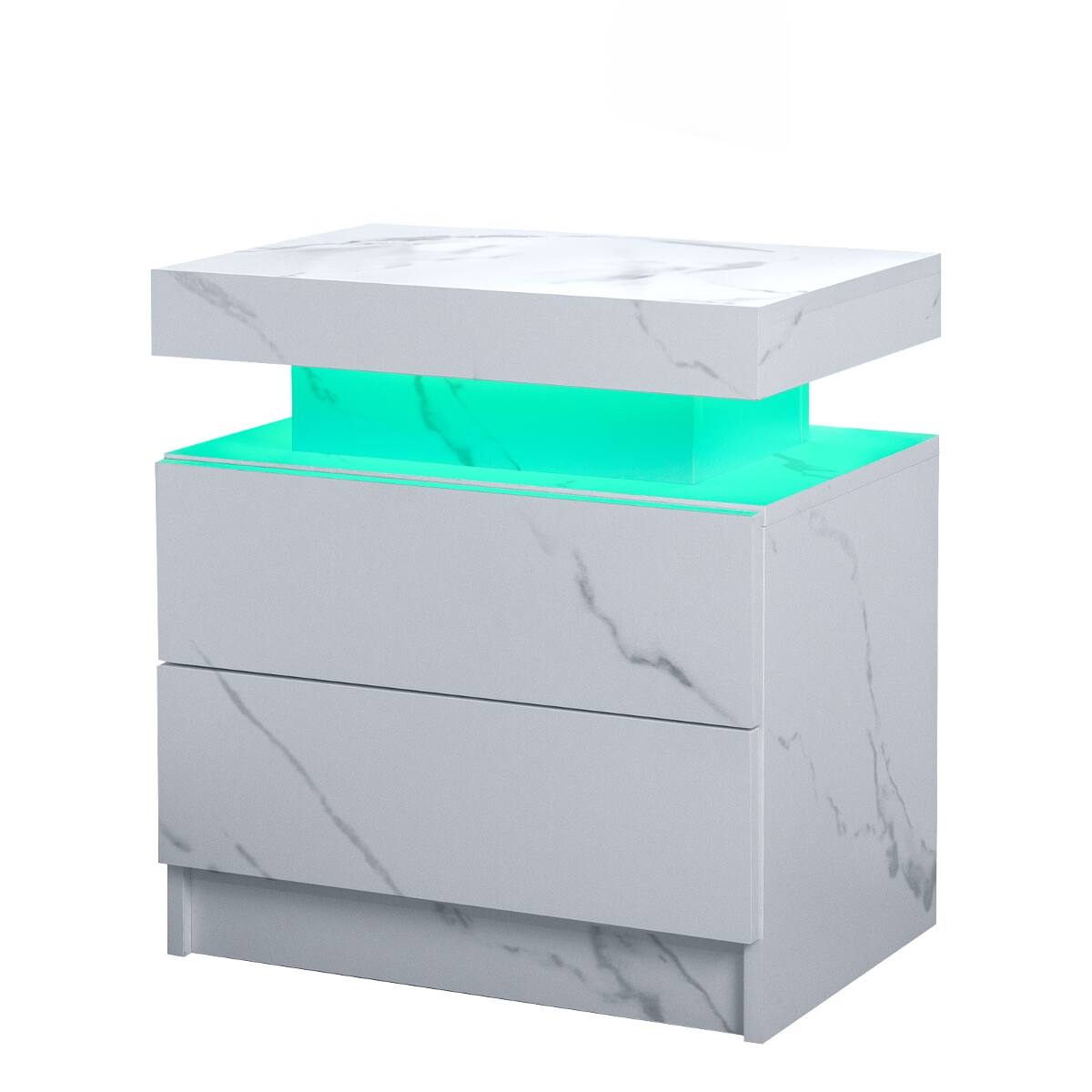 Alt View 4. Loheer - Loheer LED Nightstand with Two Drawers, Matte White Engineered Wood Bedside Table - Matte White.