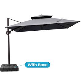 Crestlive Products - 10x10ft Aluminum Double Top Crank Cantilever Patio Umbrella with Base - Dark Gray
