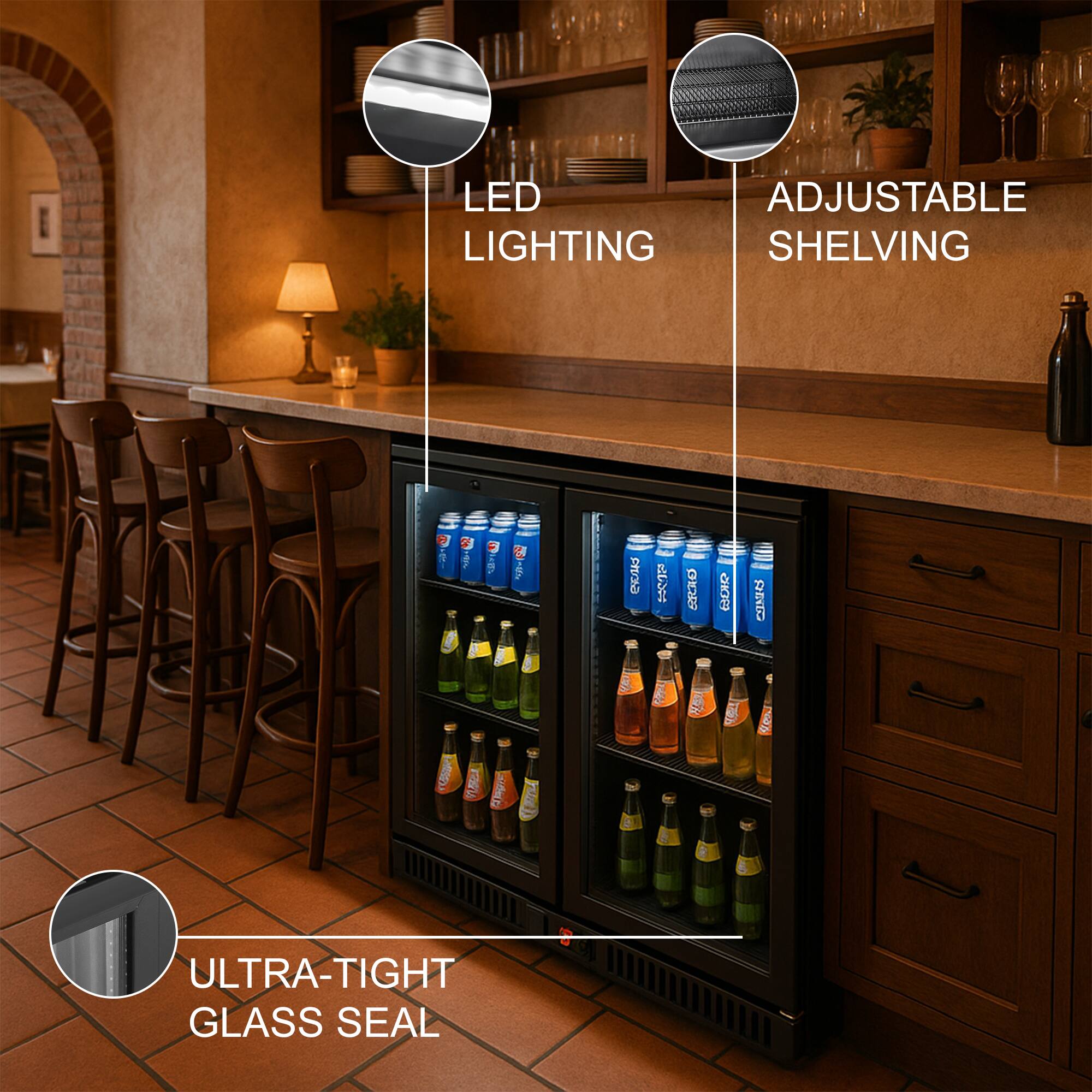 LED LIGHTING  
ADJUSTABLE SHELVING  
ULTRA-TIGHT GLASS SEAL