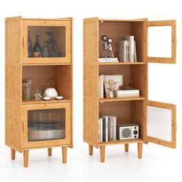 Gymax - 2PCS Bamboo Cabinet Narrow Kitchen Storage Cabinet w/ Open Compartment & Storage - Natural