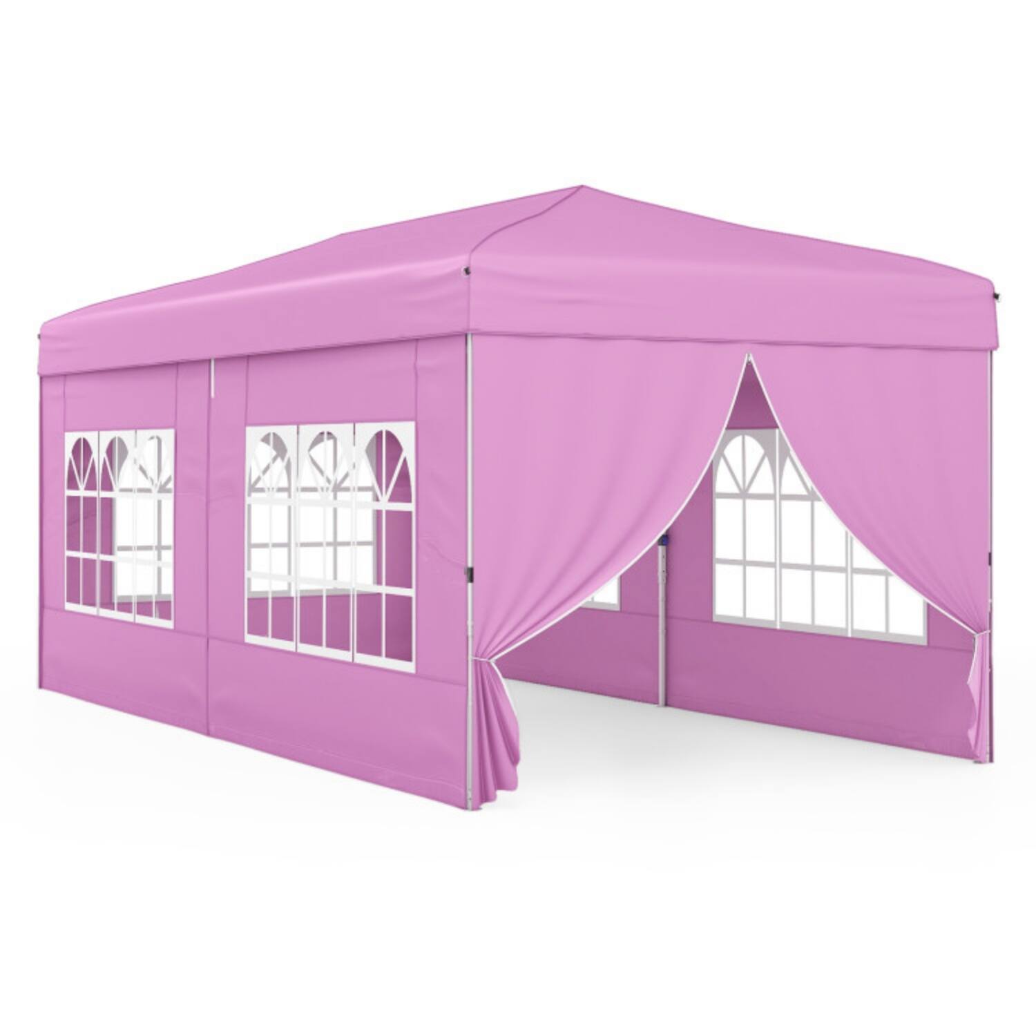 Alt View 7. Mondawe - 10 x 20 FT Pop-Up Canopy Tent with 6 Sidewalls and Wheeled Bag - Pink.