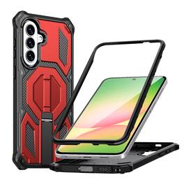 Dteck - Heavy Duty Rugged Magnetic Case For Samsung Galaxy A37 5G, Foldable Kickstand Shockproof Protection Cover - Red