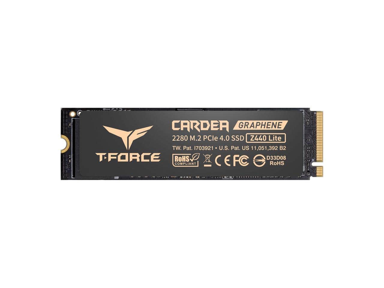 CARDER GRAPHENE  
2280 M.2 PCIe 4.0 SSD Z440 Lite  

TW. Pat. 1703921 • U.S. Pat. US 11,051,392 B2  

T-FORCE  

RoHS COMPLIANT  

CE FCC  

D33D08 RoHS