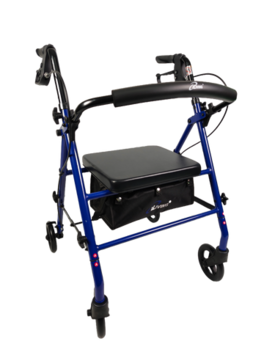 iLIVING - ILG-800B Blue Rollator Walker – Heavy Duty Frame, Adjustable Height, Easy-Fold Design and Smart Brake Lock for Adults - Blue and Black