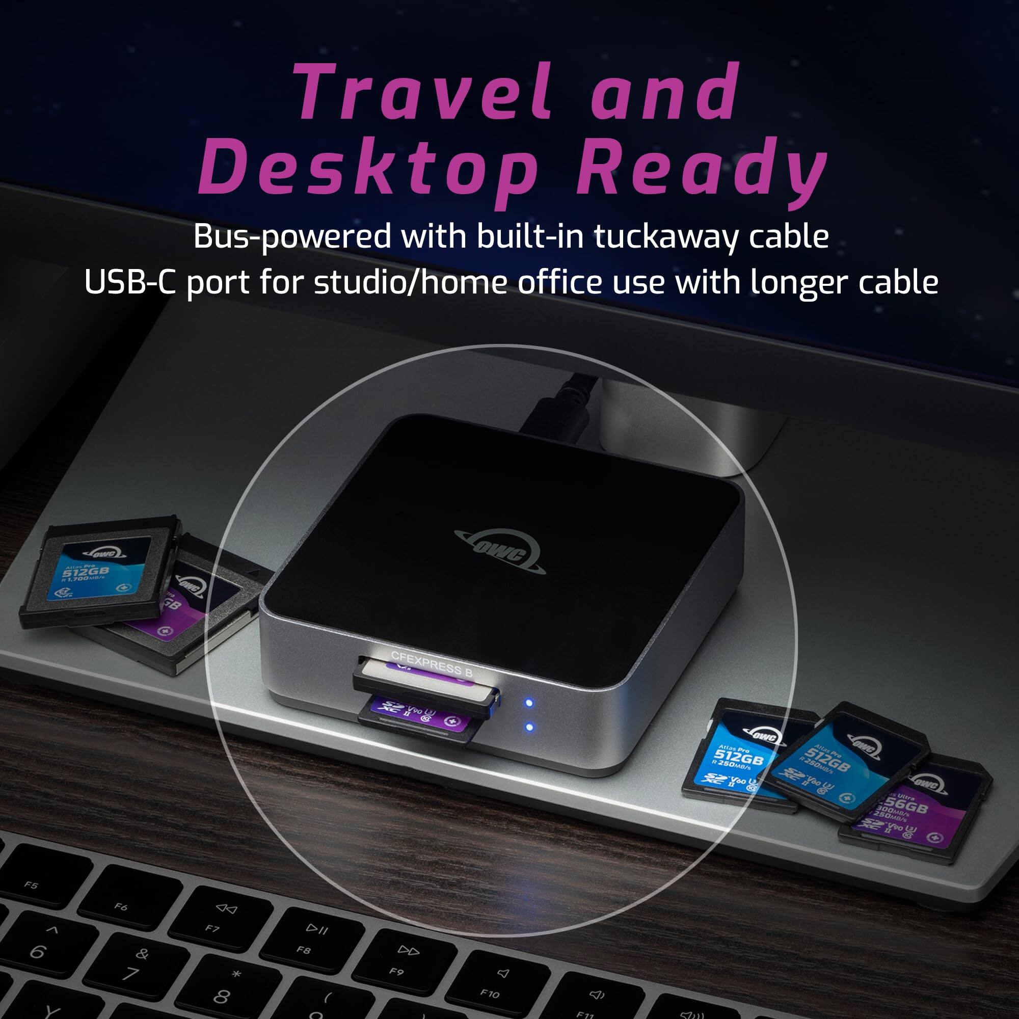 Travel and Desktop Ready  
Bus-powered with built-in tuckaway cable  
USB-C port for studio/home office use with longer cable