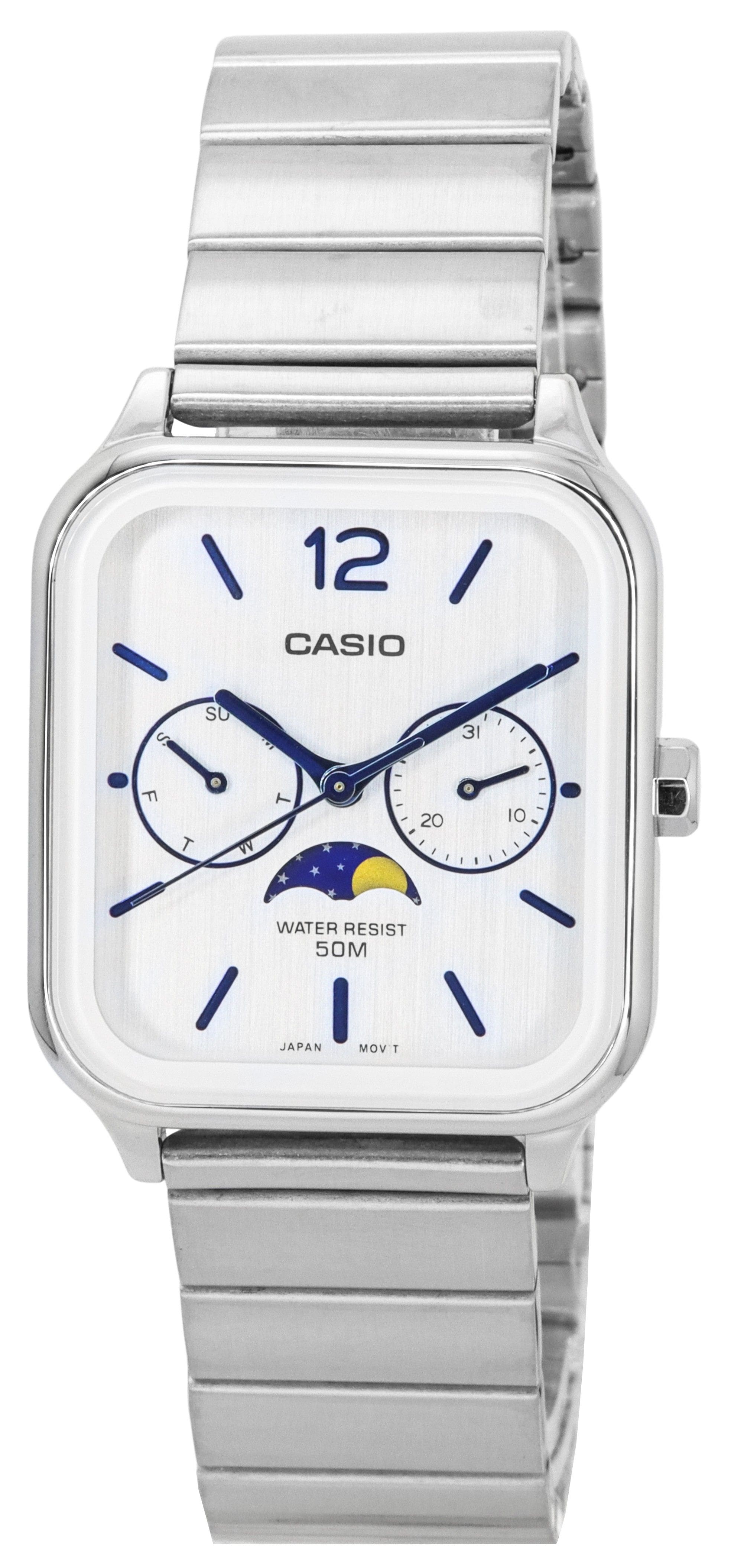 Casio - Standard Analog Moon Phase Quartz MTP-M305D-7A Men's Watch Dial 50M - Silver