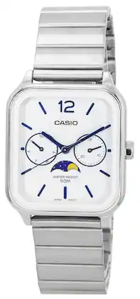 Casio - Standard Analog Moon Phase Quartz MTP-M305D-7A Men's Watch Dial 50M - Silver