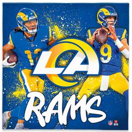Open Road Brands - Los Angeles Rams Puka Nacua &-Matthew Stafford 12" x 12" Logo Splash Canvas Art - Blue