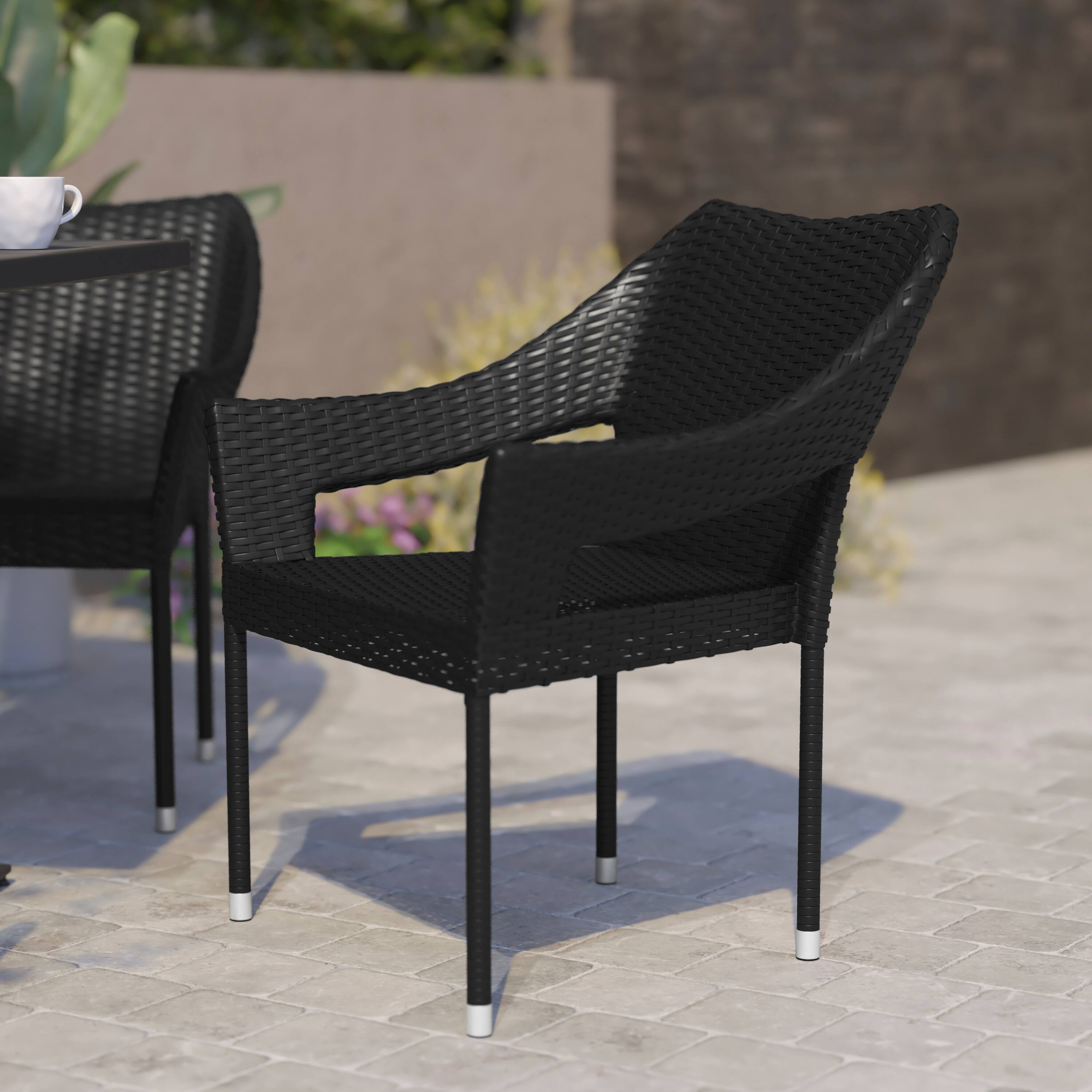 Alt View 1. Flash Furniture - Ethan Commercial Grade Stacking Patio Chair, All Weather PE Rattan Wicker Patio Dining Chair in Black - Black.