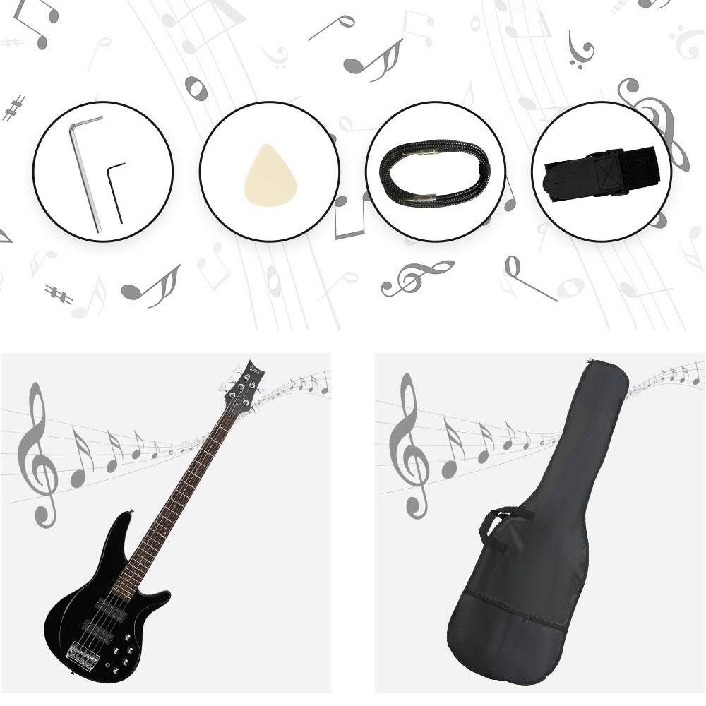 Angle. Winado - 5 String Electric Bass Guitar, Full Size Standard Right Handed Rosewood Fretboard Bass Kit with Gig Bag Strap Cable Tool.
