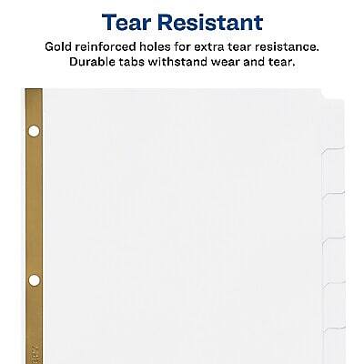 Tear Resistant  
Gold reinforced holes for extra tear resistance.  
Durable tabs withstand wear and tear.