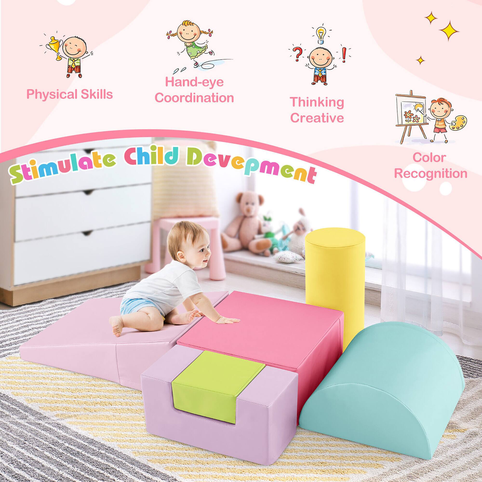 - Physical Skills
- Hand-eye Coordination
- Thinking Creative
- Color Recognition
- Stimulate Child Development