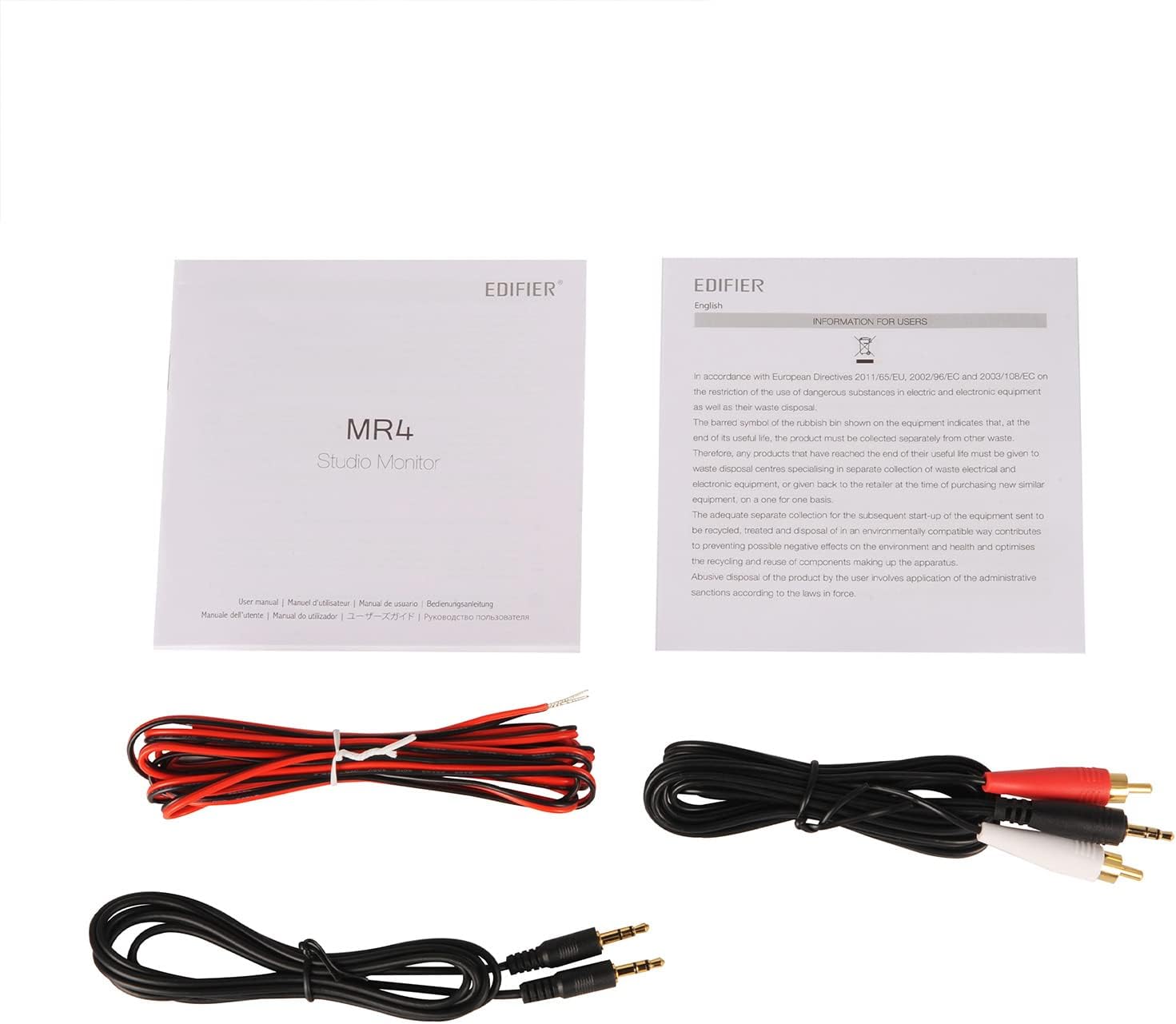 EDIFIER EDIFIER English INFORMATION FOR MR4 Studio Monitor Duer mancal Maruel u Manual &  Besienungsariolung Mancale d IVe Marual & unioado   n  accordance wm Curapean Direstives 2O1 105EL 2002.61C nd 2003/T0WV/EG on the restriction of the Us of dingerous substances i lactric and electronic equipment an wee a thei wasre dposa The barred symbol of the rubiish hin shown on thee equsment indicates thar a the end of is coeta ie the product munt te collected secanscely mot chee wrante Thoretork any products S have eached he arue of their useu ite mus he given i wonte dsposa centres specielising in peparato collection of wanke electrical and electionc equipment oF given back  the rettaier - Te time of purchasing nee smnitar equipment. F ore for c Tasis The adequate separato solection for the subsequert sart-se of the equpment Sere - te recycled betsant and daposal of in  environmentally compatible wey contributes  preventing psstio negative e