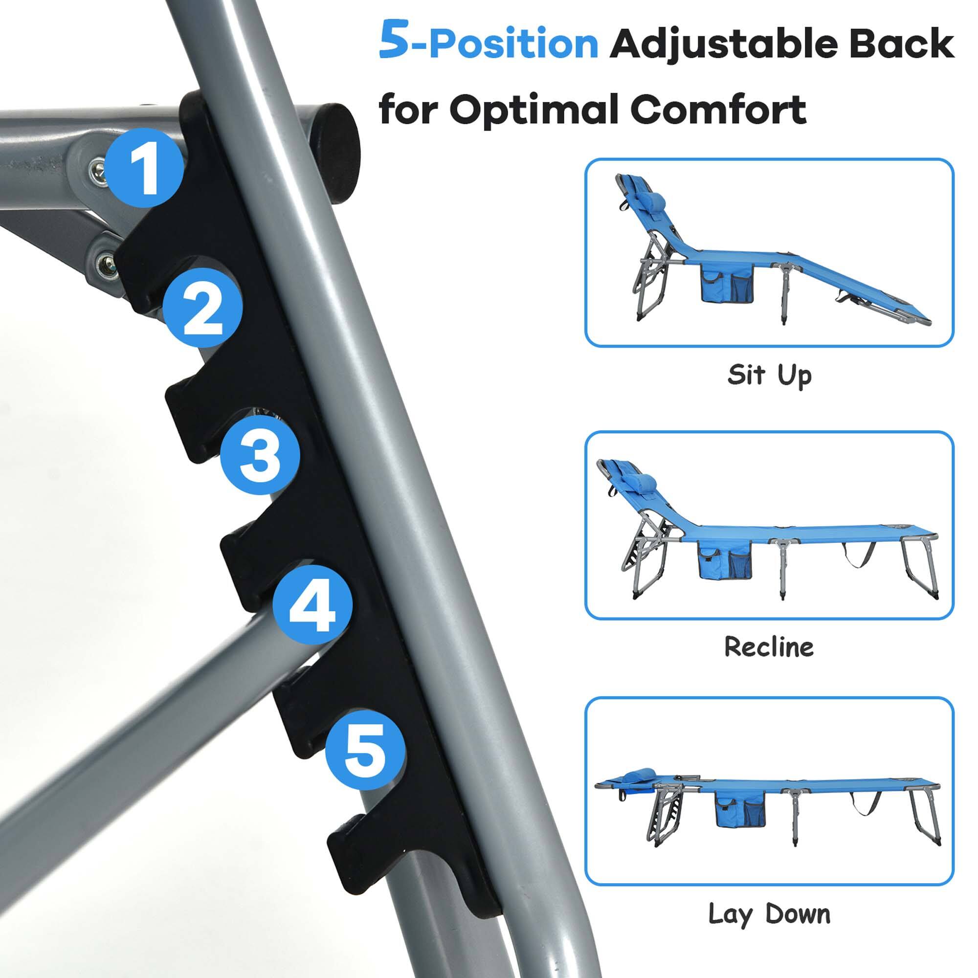 1 5-Position Adjustable Back for Optimal Comfort
2 Sit Up
3 Recline
4 Lay Down