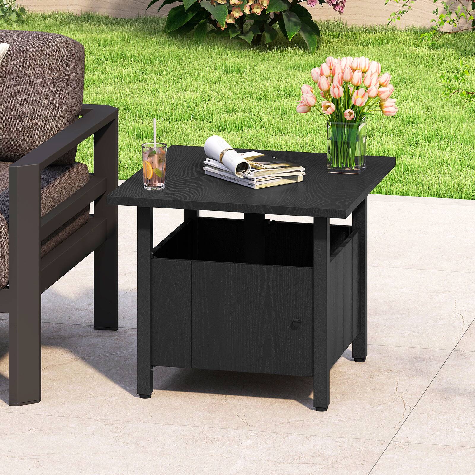 Alt View 1. Gymax - Gymax Outdoor Side Table w/ 1.89'' Umbrella Hole Patio Umbrella Table Base Stand - Black.