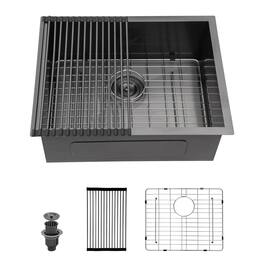 Lordear - 23" x 18"x 9" Undermount Kitchen Sink Single Bowl 16 Gauge Stainless Steel Sink - Gunmetal Black