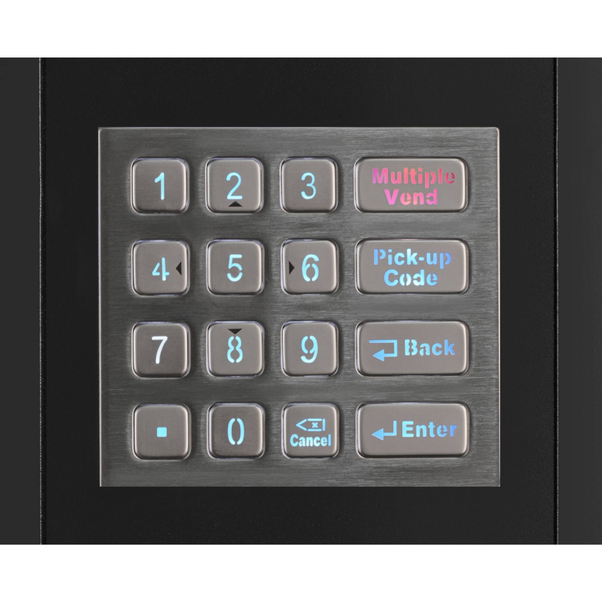 1 2 3 Multiple Vend  
4 5 6 Pick-up Code  
7 8 9 Back  
0 Cancel Enter