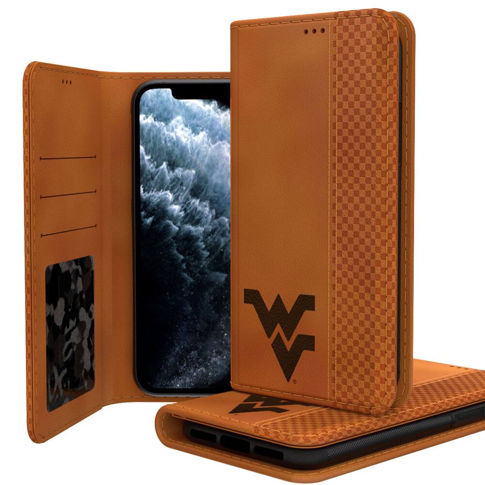 Alt View 1. Keyscaper - West Virginia Mountaineers iPhone Folio Case - 15 Pro - Multicolor.