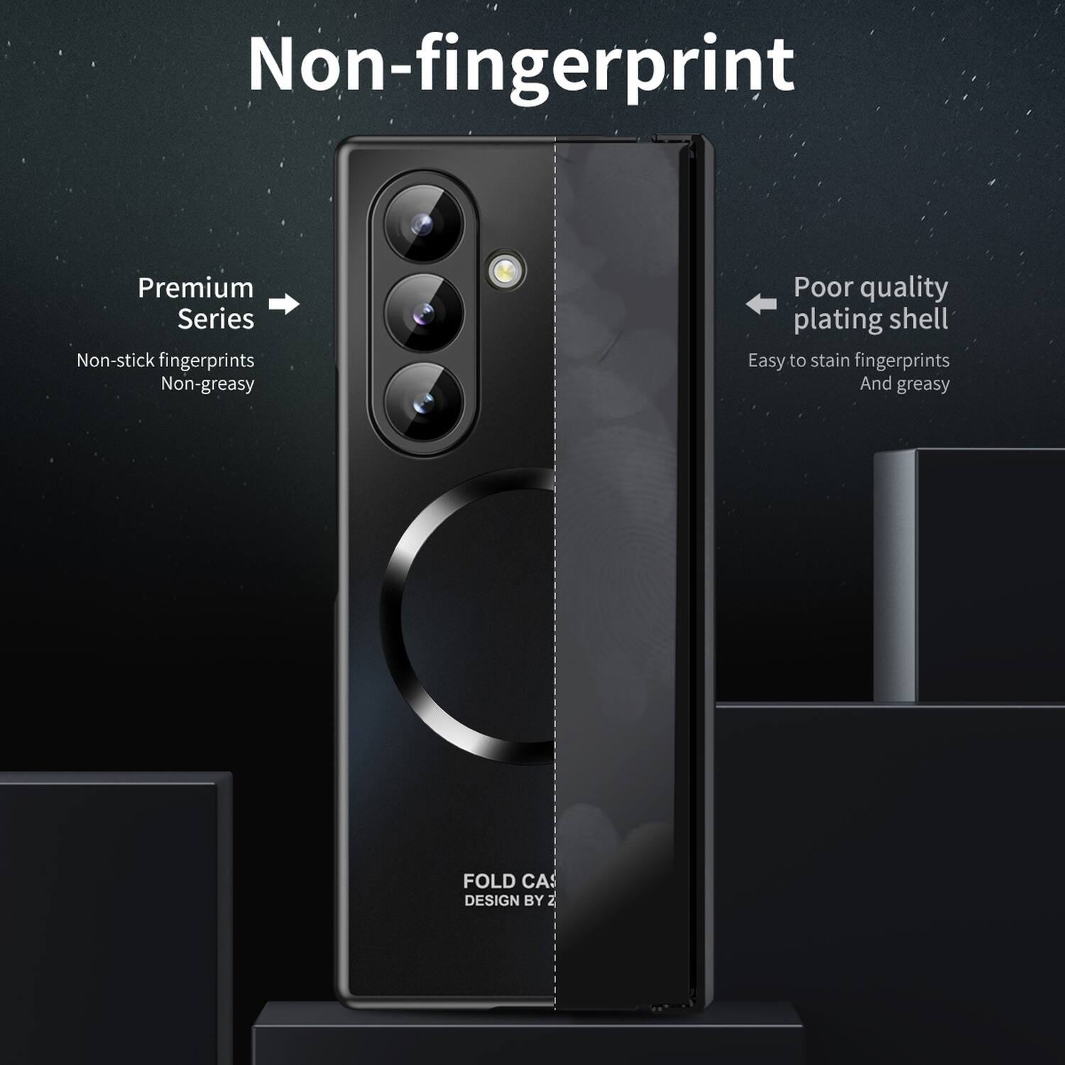 Non-fingerprint

Premium Series
Non-stick fingerprints
Non-greasy

Poor quality plating shell
Easy to stain fingerprints
And greasy

FOLD CA DESIGN BY