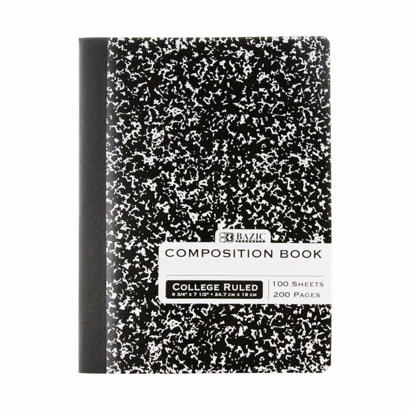BAZIC Products - Composition Book, College Ruled, Black Marble, 100 Sheets - 9-3/4" x 7-1/2"