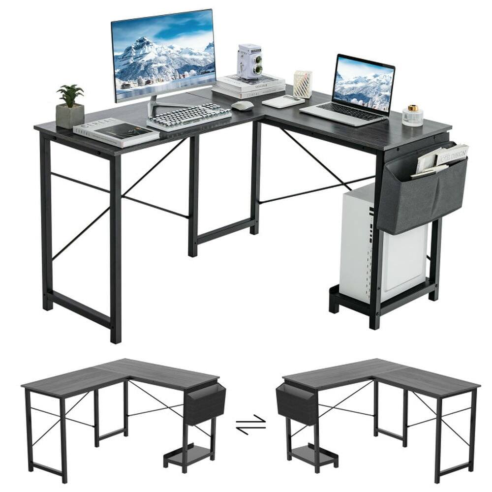 Alt View 4. Pefilos - Modern Reversible Computer Desk with Storage Pocket & CPU Stand for Working Writing Gaming-Dark Gray, Office Desk, Desks - Gray.