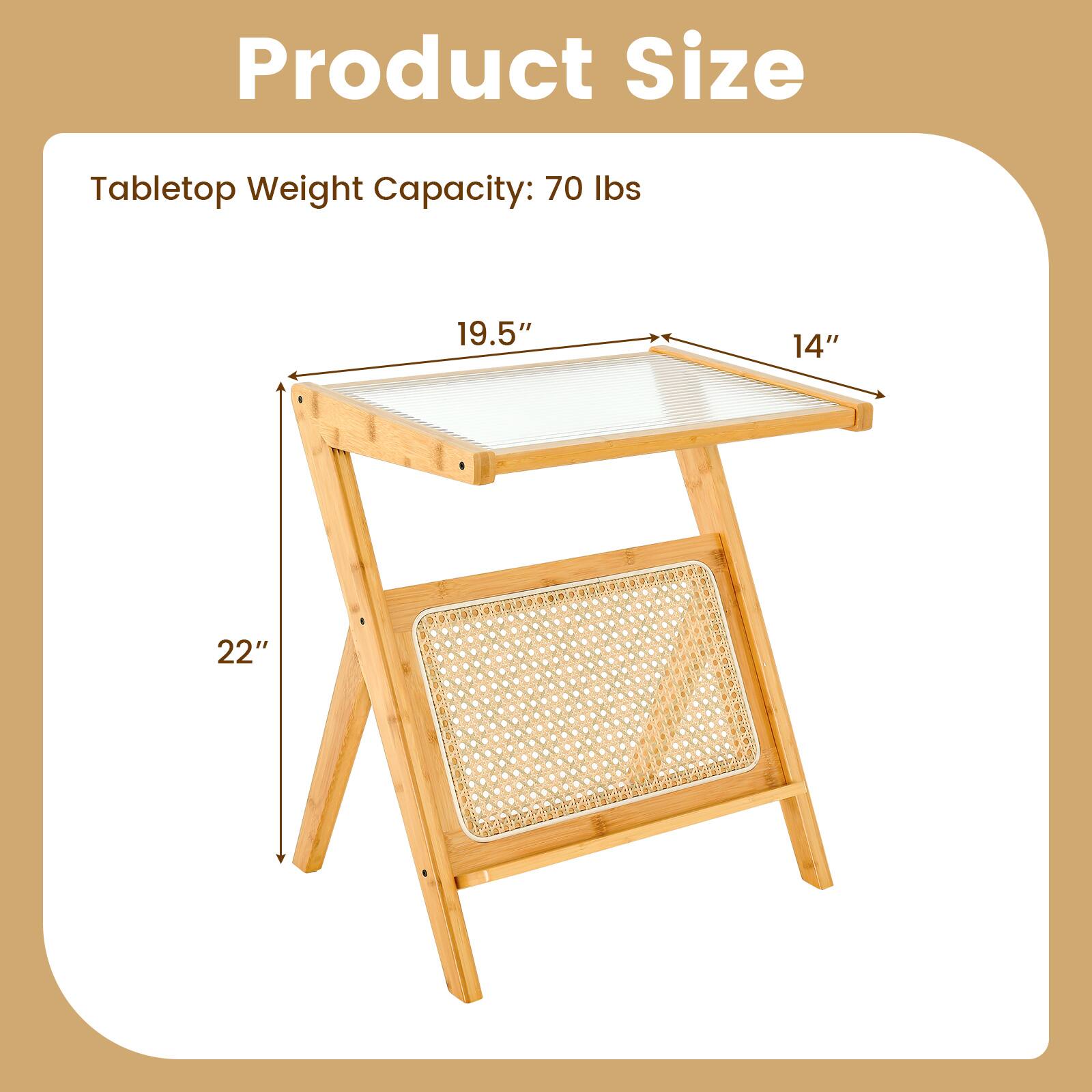 Product Size
Tabletop Weight Capacity: 70 lbs
19.5"
14"
22"