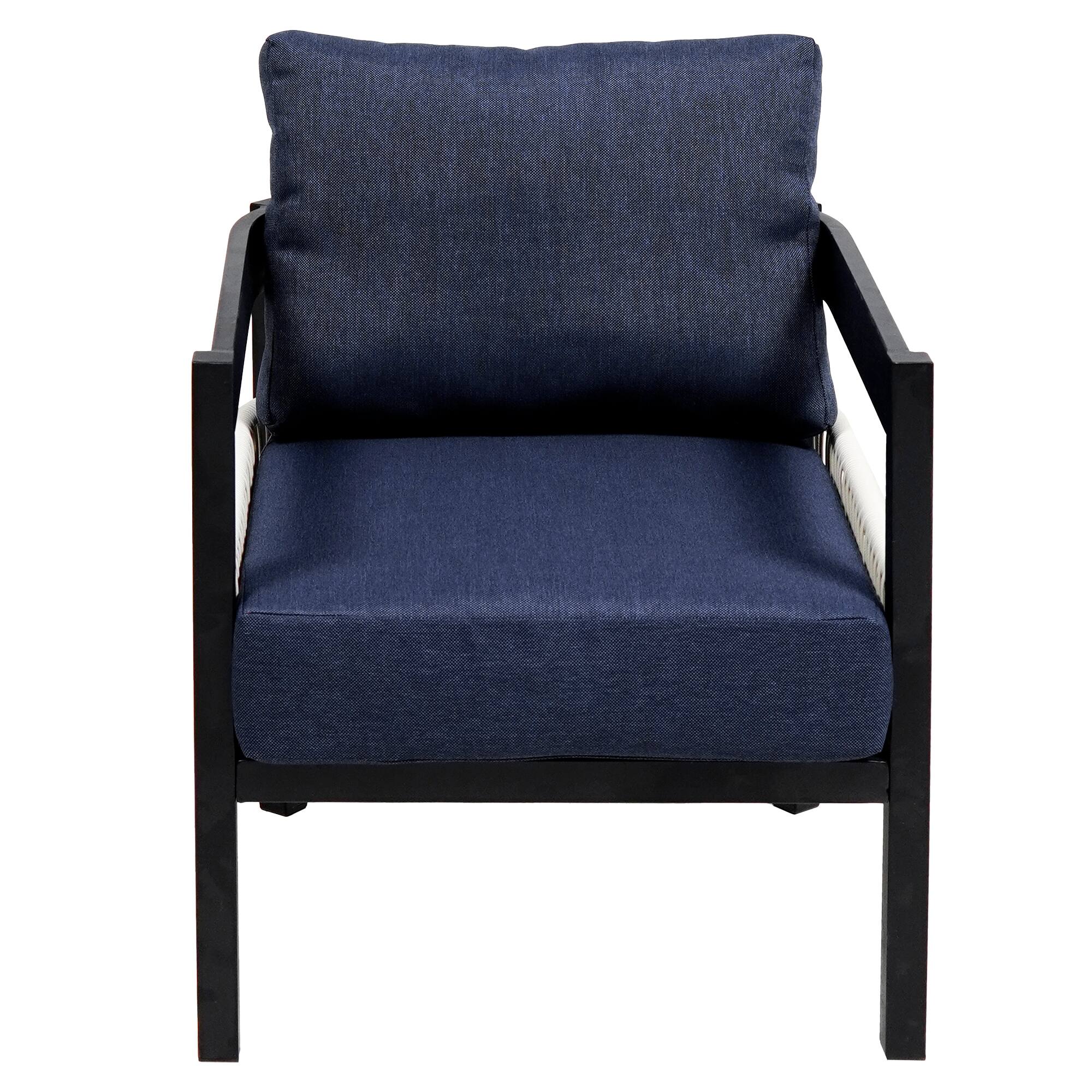 Alt View 5. Mondawe - Outdoor Iron Sofa Set with A table, Rattan Decoration - Dark Blue.