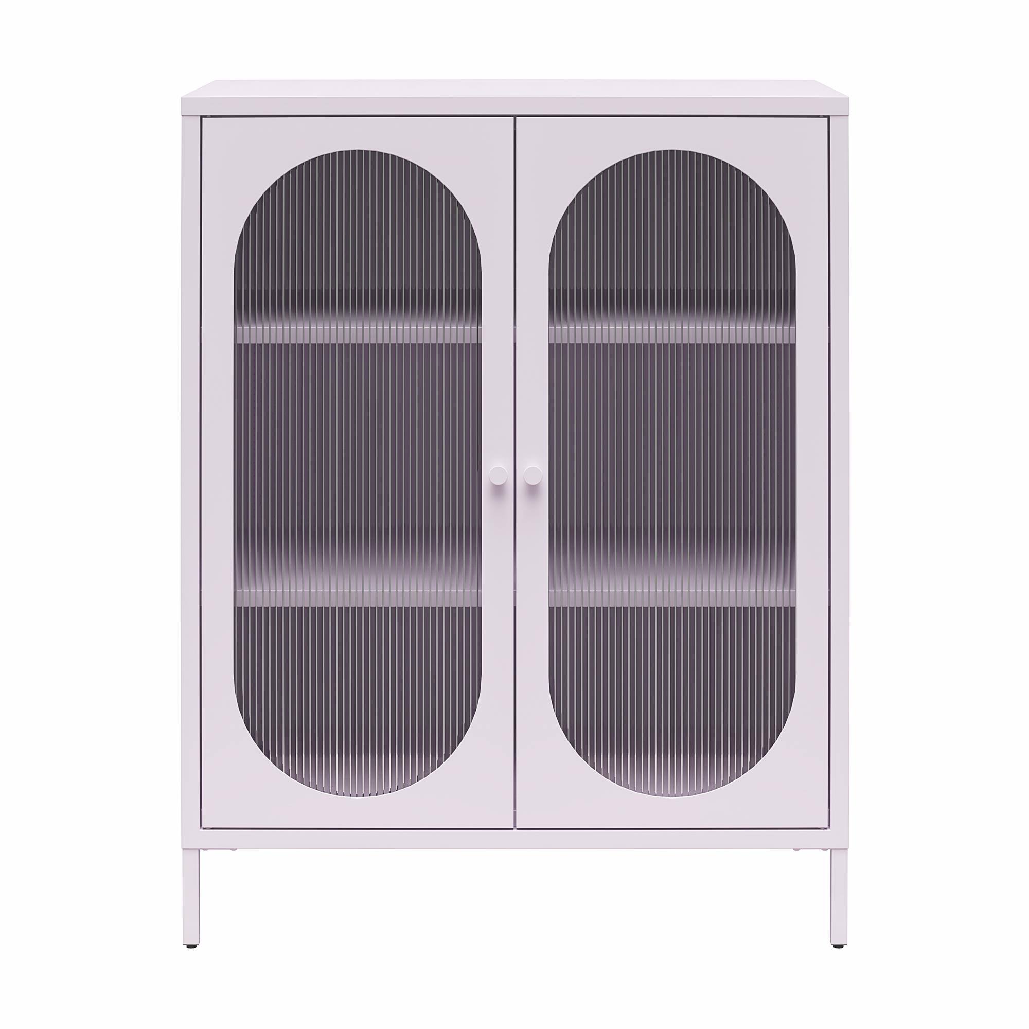 Alt View 4. Aukfa - Short 2-Door Metal Accent Cabinet - Fluted Glass Doors, 3 Shelves (2 Adjustable), 31.5"W x 40"H - Purple.