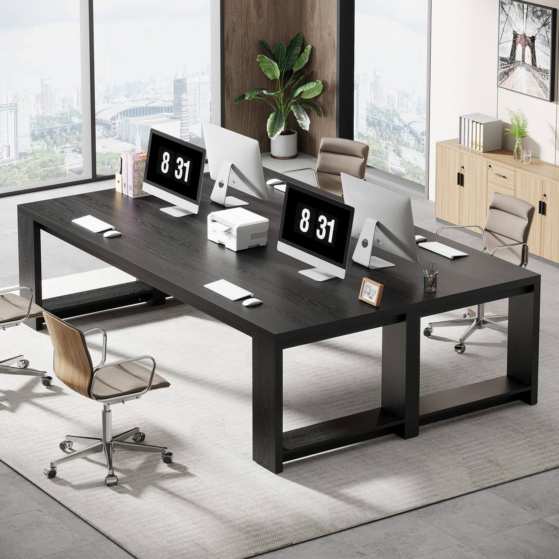 Alt View 1. Tribesigns - Two Person Desk, 86.6-Inch Extra Long Desk, Double Office Desk - Black.