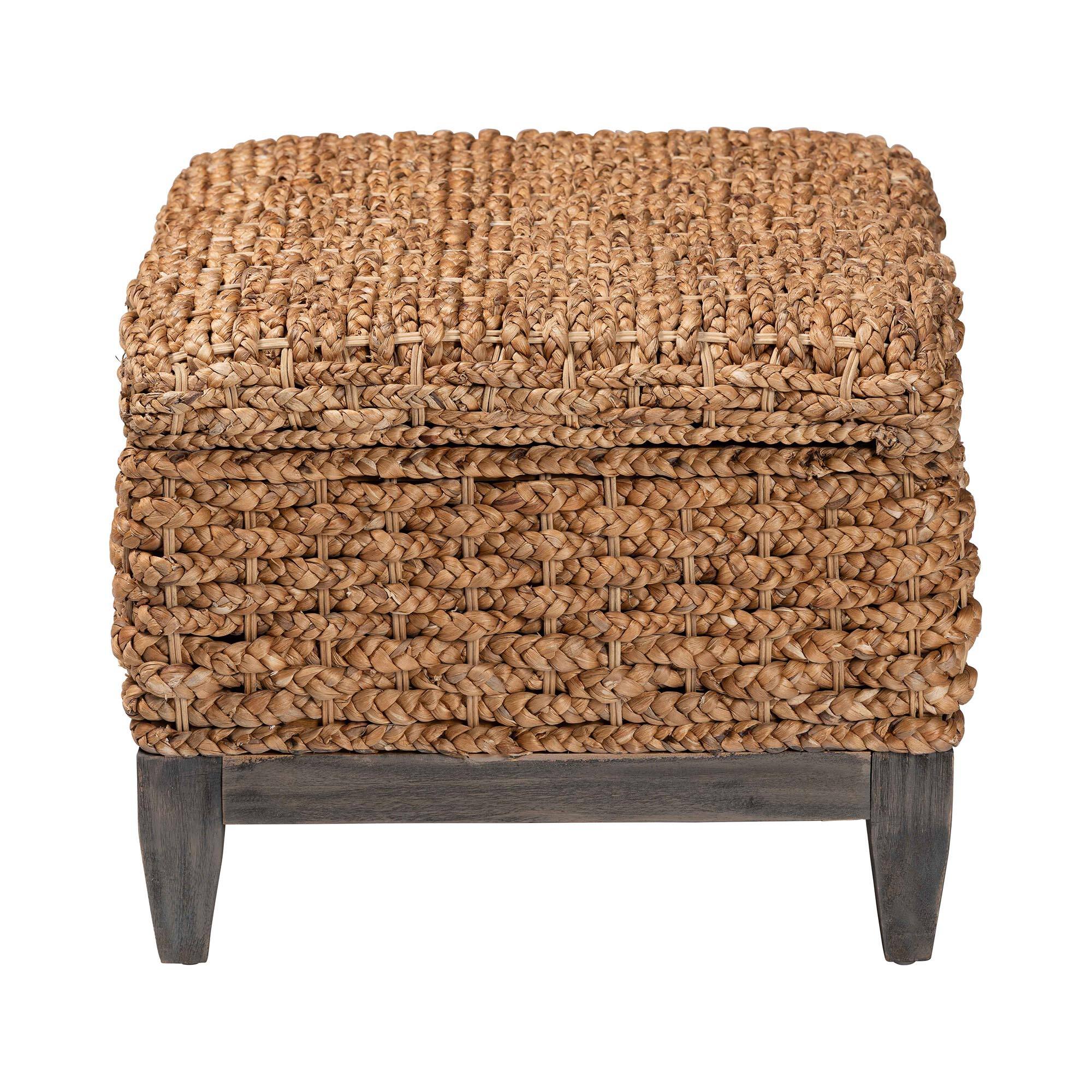 Back. bali & pari - Bailey Handwoven Seagrass Storage Ottoman with Lift-Top Lid – Rustic Wicker Trunk - Natural Brown/Espresso Brown.