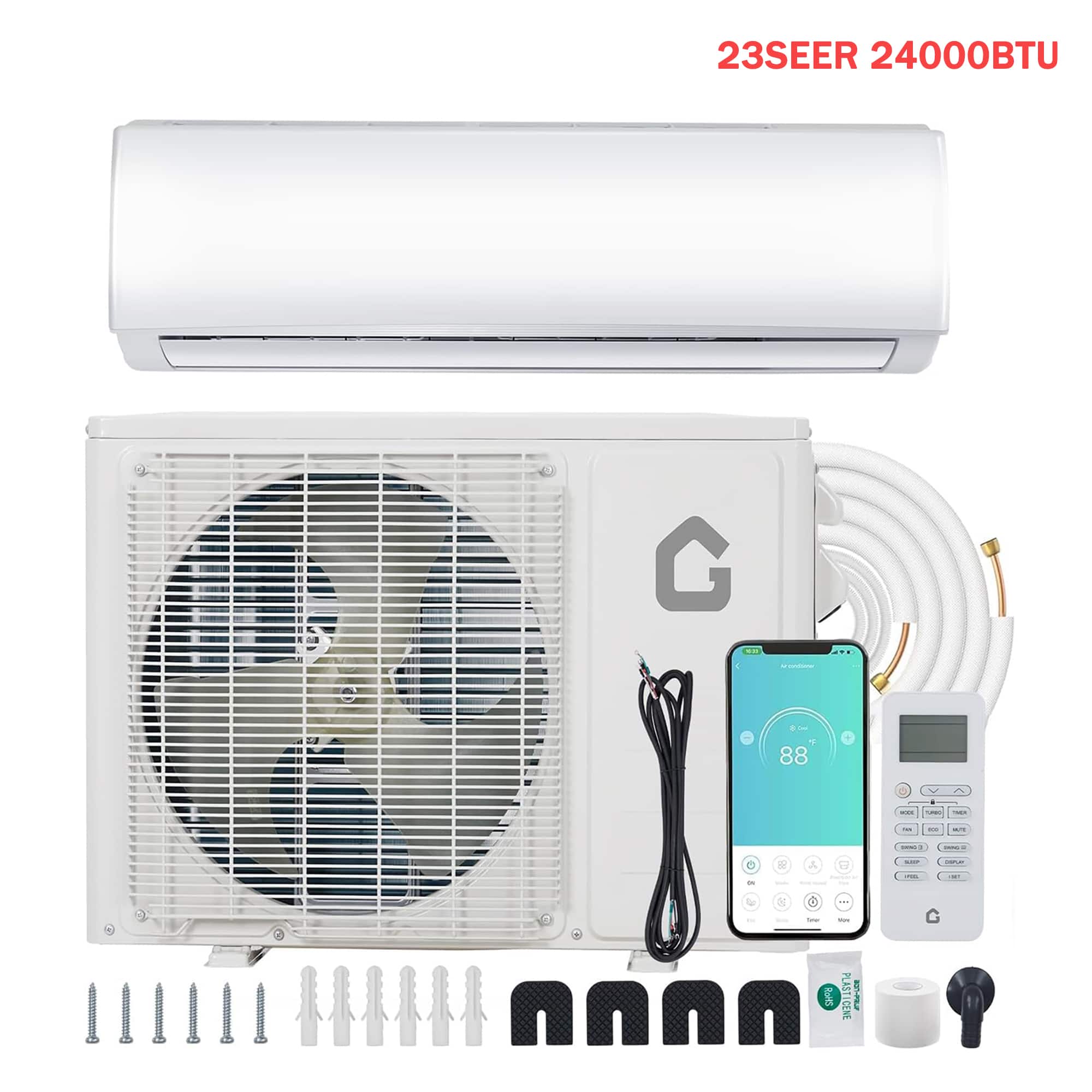 Babevy - 24000 BTU 23 SEER2 Mini Split Air Conditioner & Heat Pump, 208-230V Efficient Inverter AC w/ Installation Kit-1500 Sq.Ft