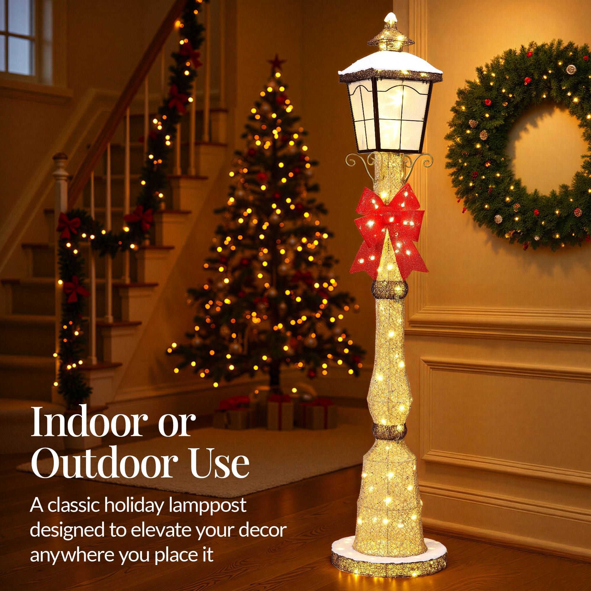 Indoor or Outdoor Use

A classic holiday lamppost designed to elevate your decor anywhere you place it