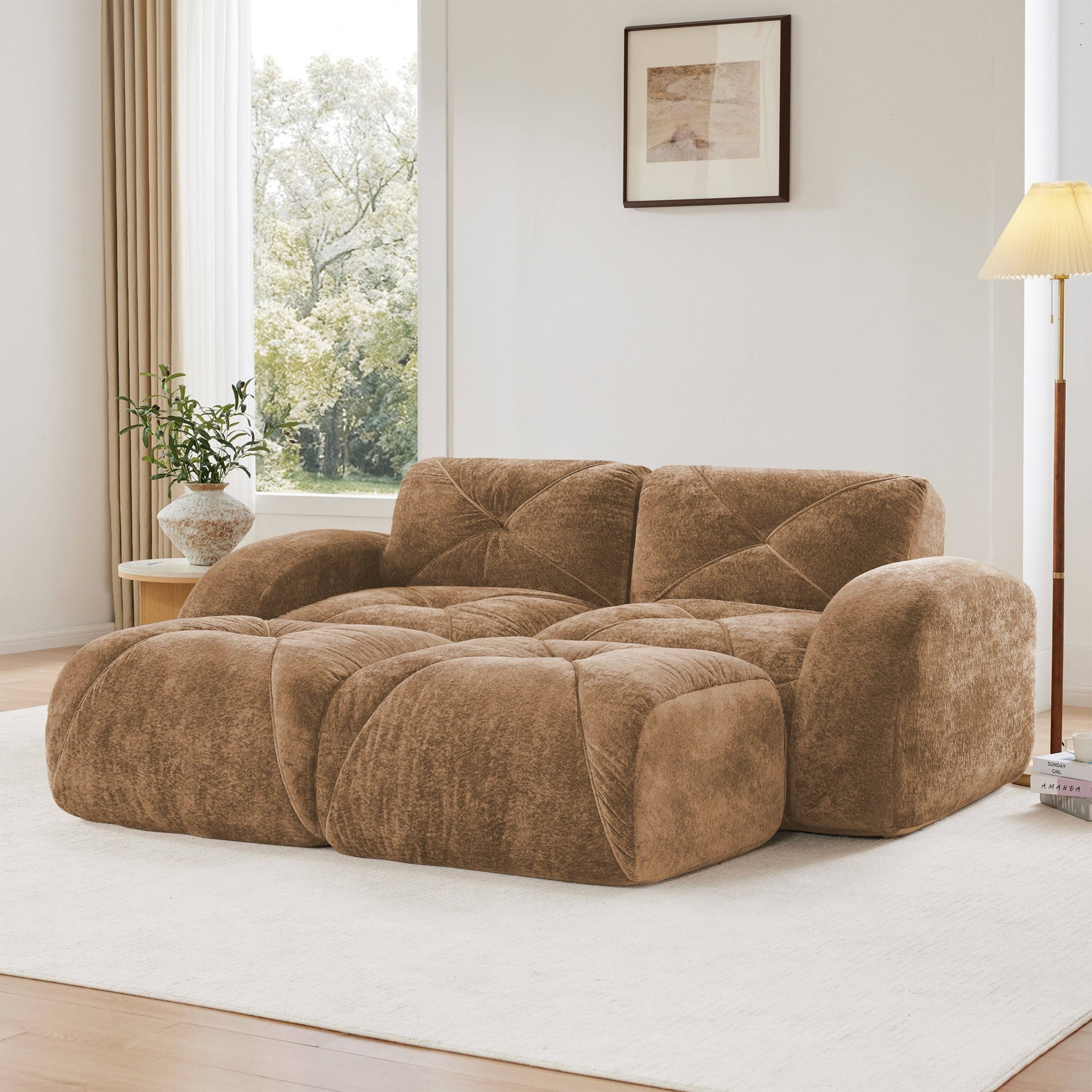 Alt View 2. Boyel Living - 110 Inch Boneless Modular Sectional Sofa Velvet Tufted 32D Foam No Assembly Anti Slip For Study Home Theater - Camel.