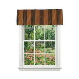 RLF Home - Pascal Stripe Tailored Window Valance 100% Cotton Lined Rod Pocket 50" x 17" - Brown