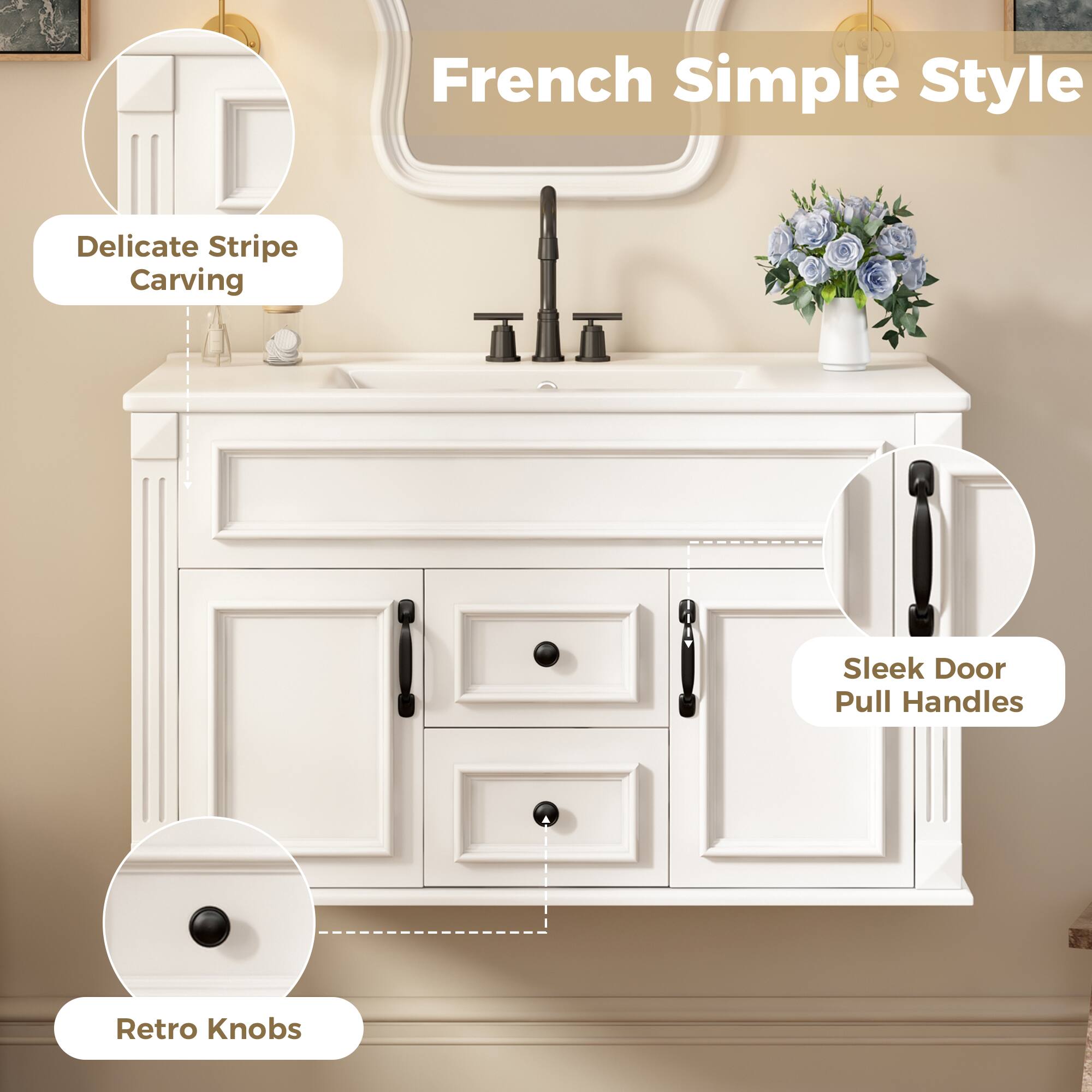 French Simple Style Delicate Stripe Carving Sleek Door Pull Handles Retro Knobs