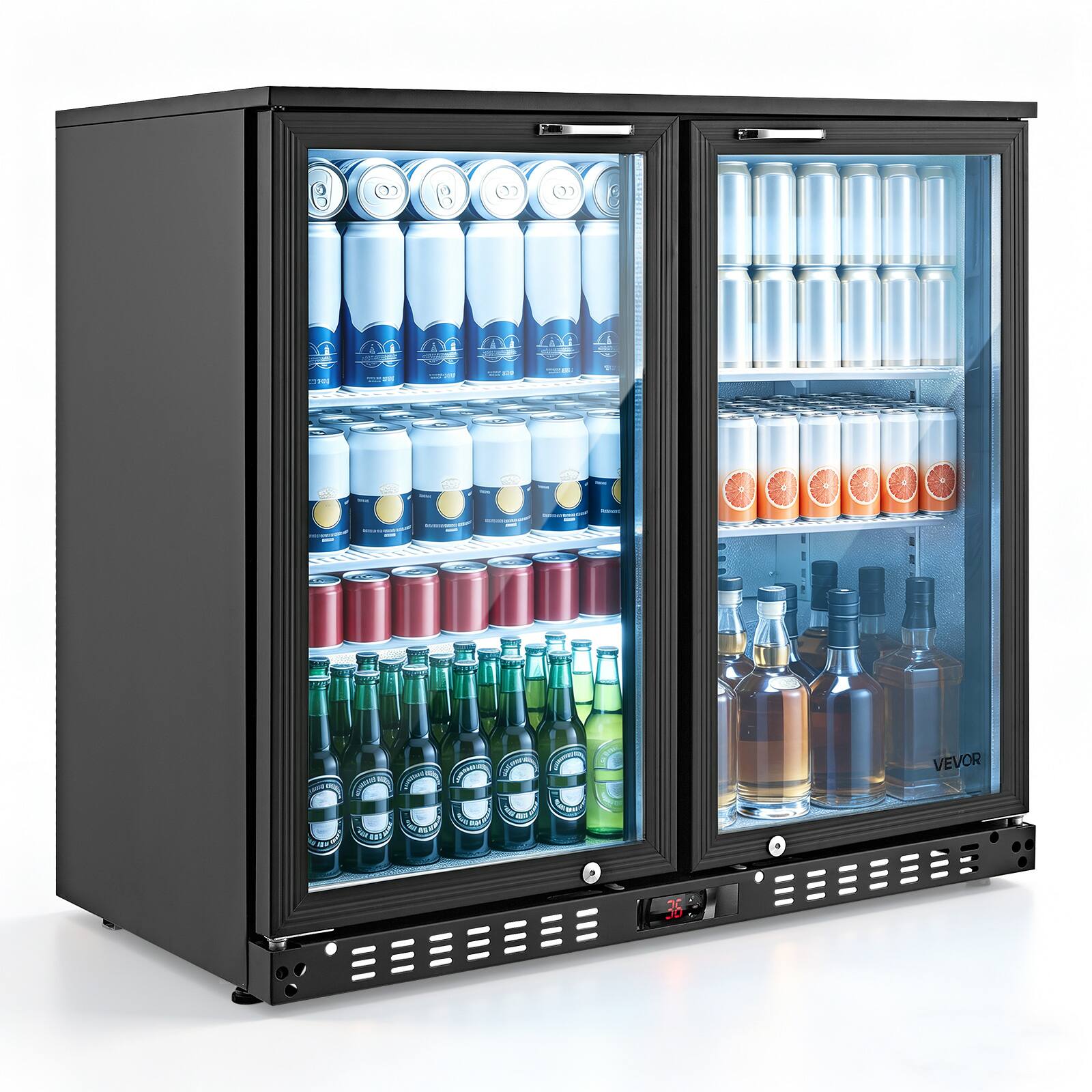 Alt View 5. VEVOR - Back Bar Cooler, 7.4 Cu. Ft Commercial Beverage Refrigerator, Under Counter Bar Fridge with 2 Glass Doors, LED Lighting - Black.
