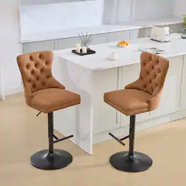 PexFix - Modern Retro Bar Stools with Backs, Set of 2, Comfortable Tufted Leather, Adjustable Swivel for Home Pub - Orange