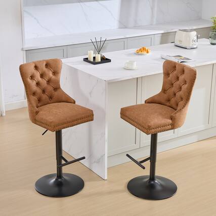 Front. PexFix - Modern Retro Bar Stools with Backs, Set of 2, Comfortable Tufted Leather, Adjustable Swivel for Home Pub - Orange.