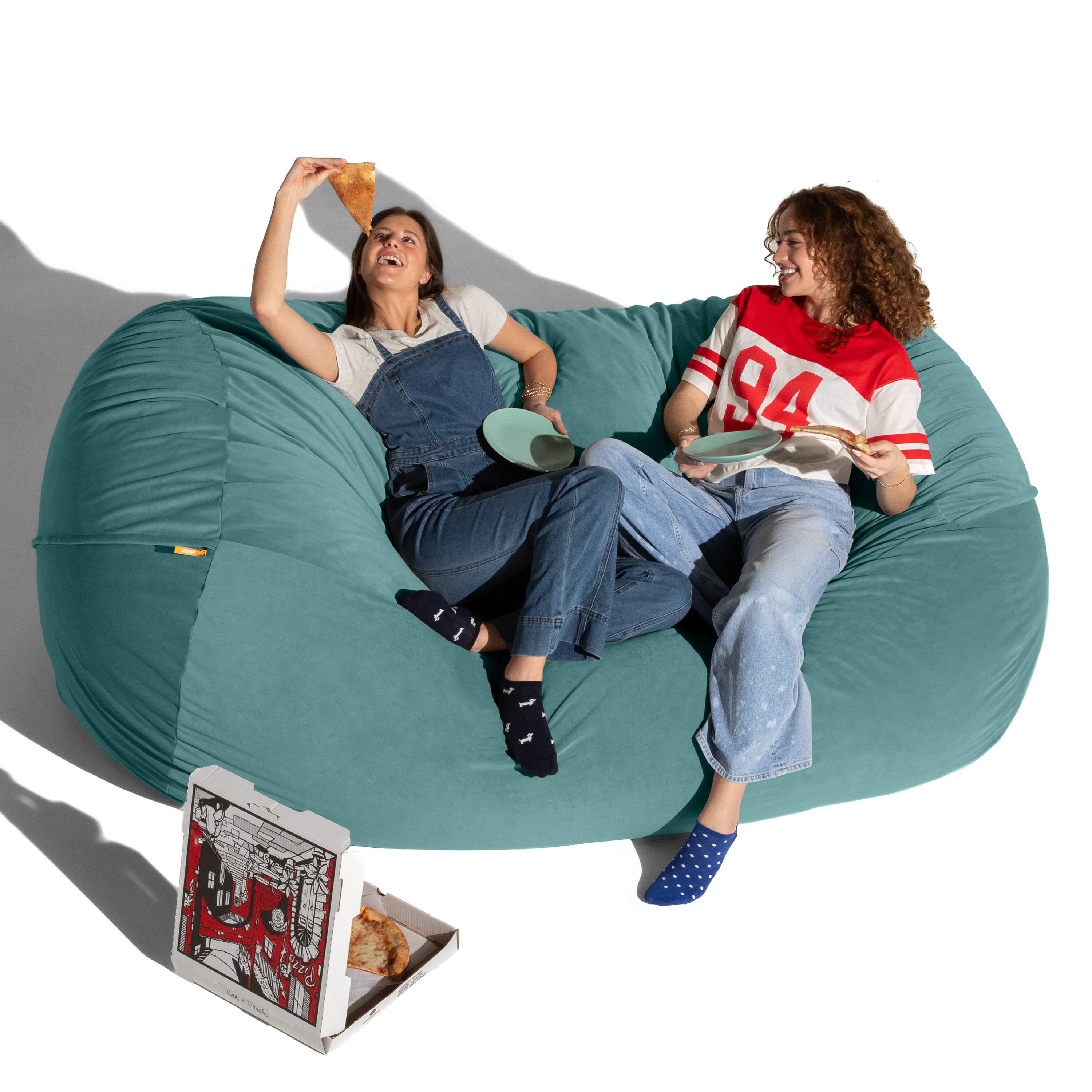 Left. Jaxx - Jaxx Grand Lounger 7 Foot Bean Bag Sofa -Lush Velvet Turquoise - Lush Velvet Turquoise.